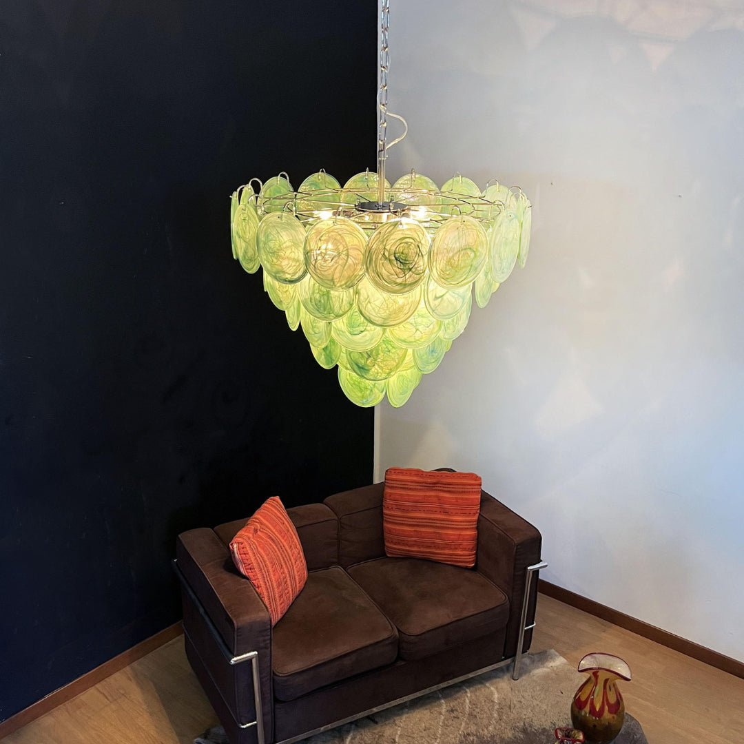 Aurora Chandelier Green Murano Glass Disc - Letslighting