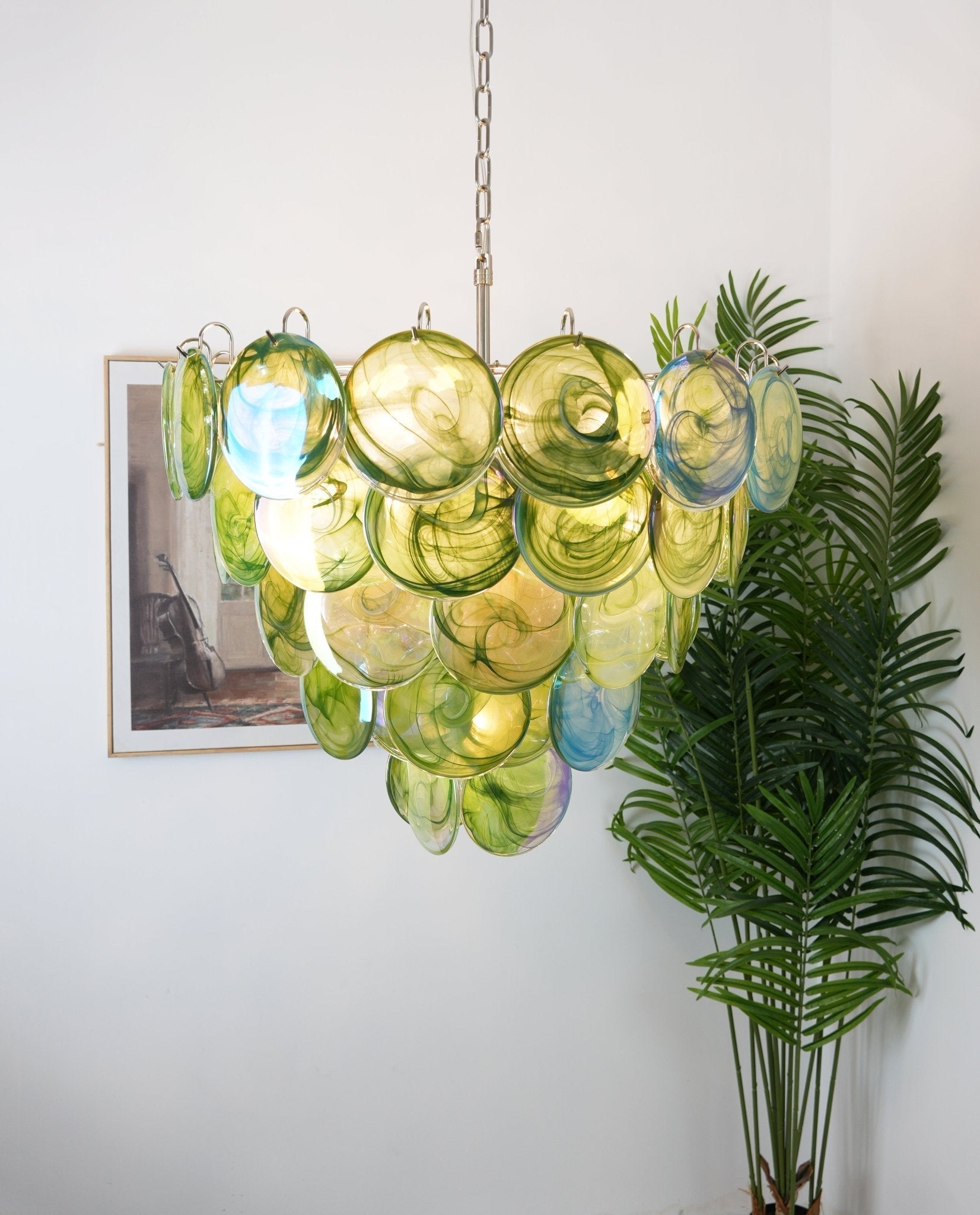 Aurora Chandelier Green Murano Glass Disc - Letslighting