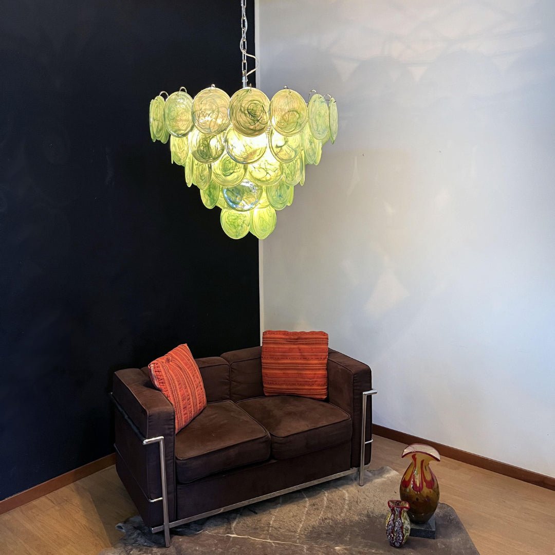 Aurora Chandelier Green Murano Glass Disc - Letslighting