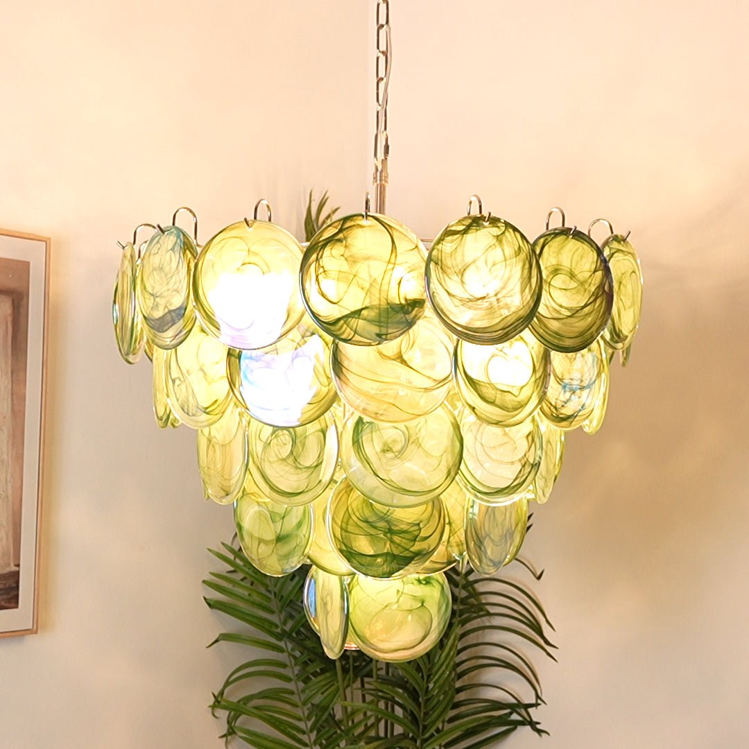 Aurora Chandelier Green Murano Glass Disc - Letslighting