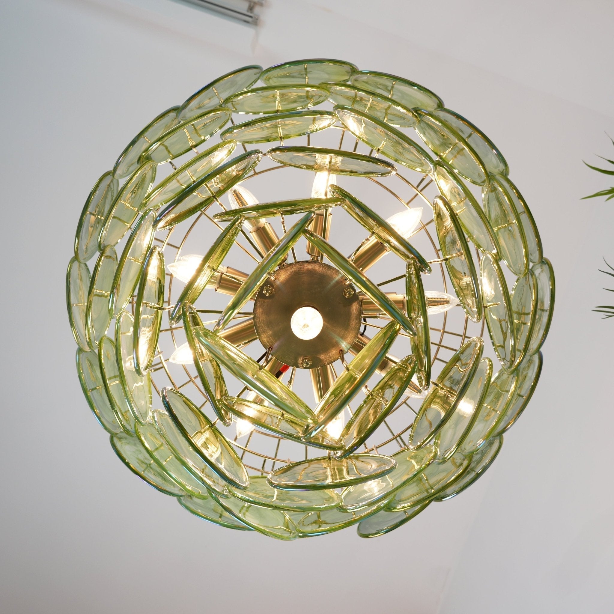 Aurora Chandelier Green Murano Glass Disc - Letslighting
