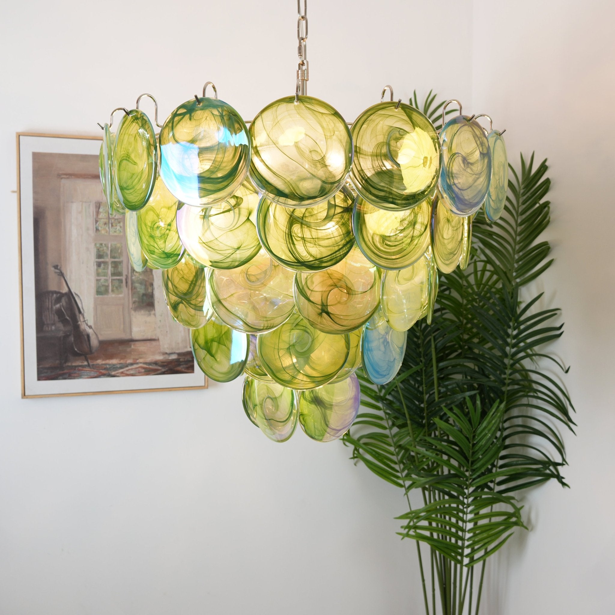 Aurora Chandelier Green Murano Glass Disc - Letslighting