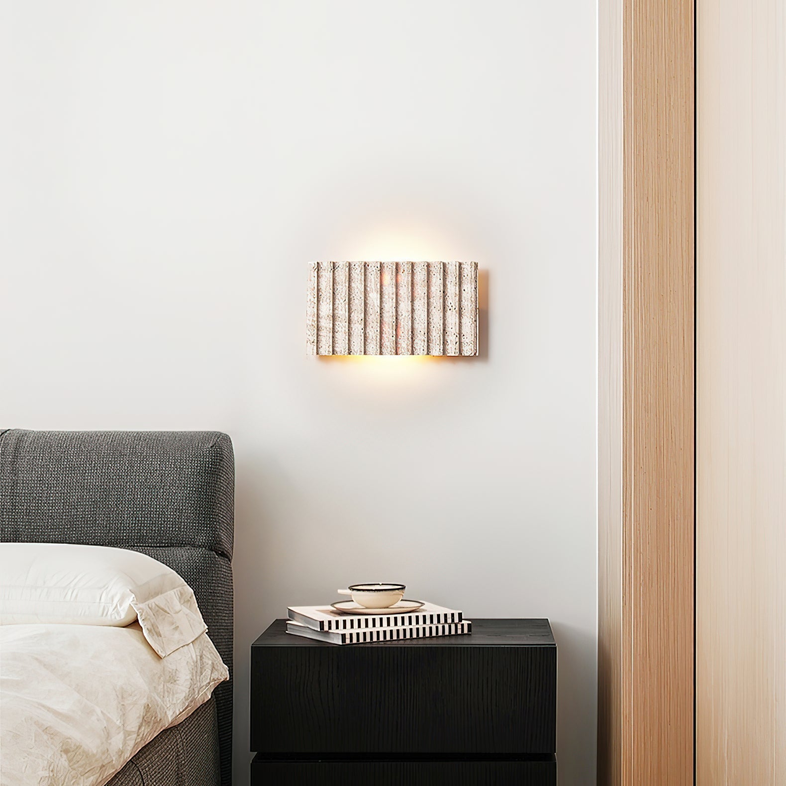 Othaus Modern Minimalist Beige Travertine Wall Lamp - Lamp Copper
