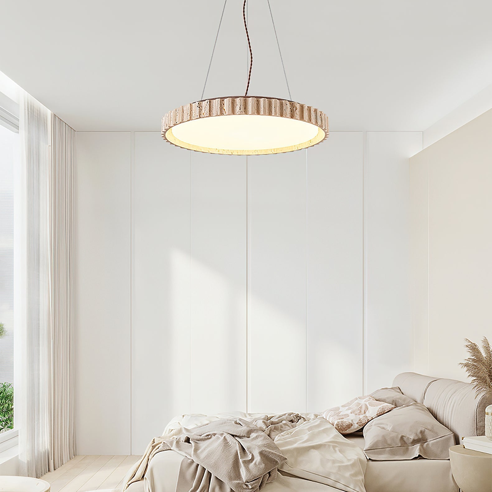 Elvenis Circular Travertine Pendant Light - Letslighting