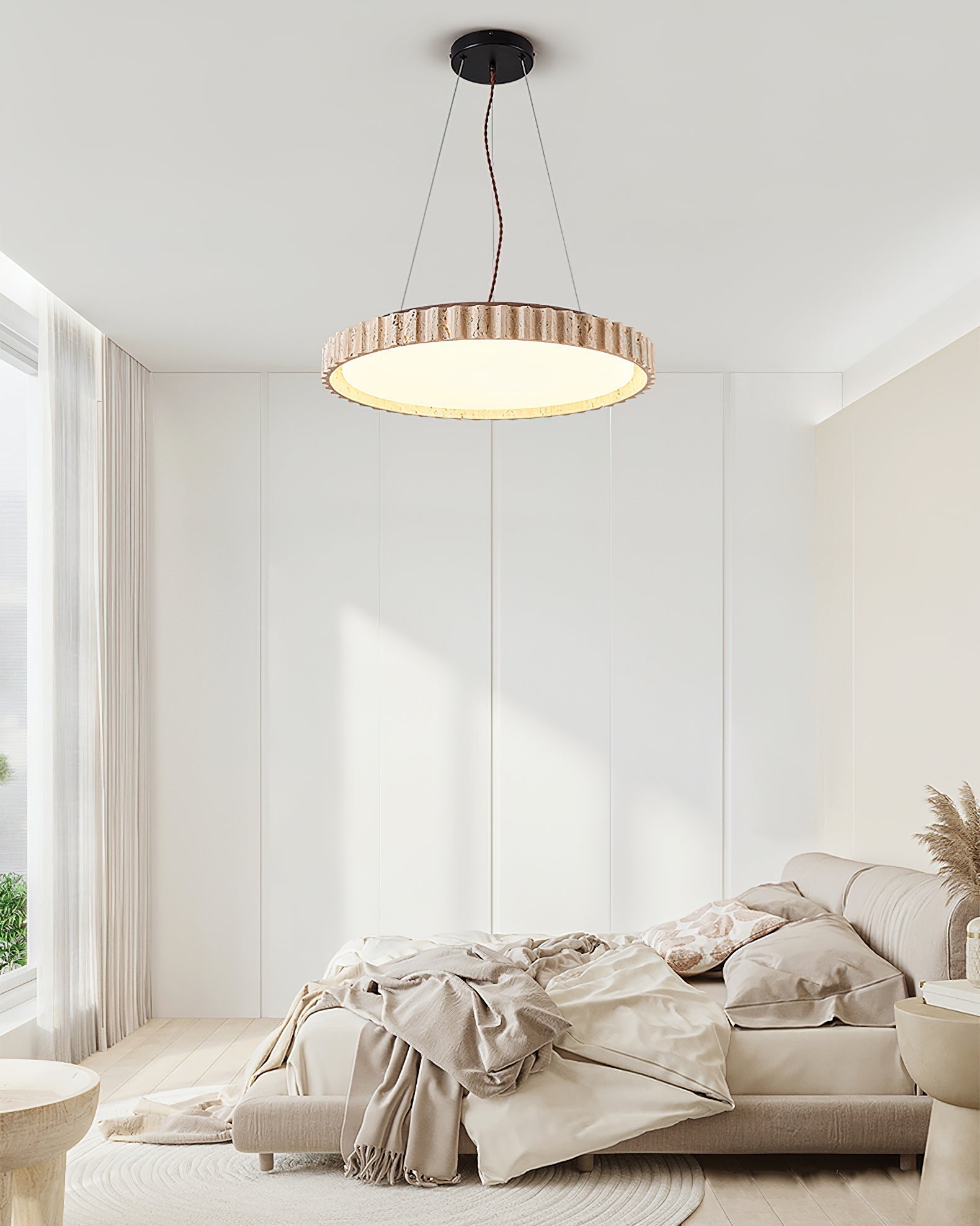 Elvenis Circular Travertine Pendant Light - Letslighting