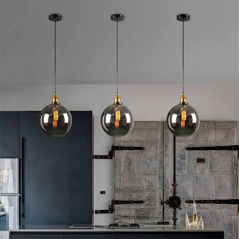 Arisha suspension Industriel en Verre, Clair/Ambre/Gris Fumé