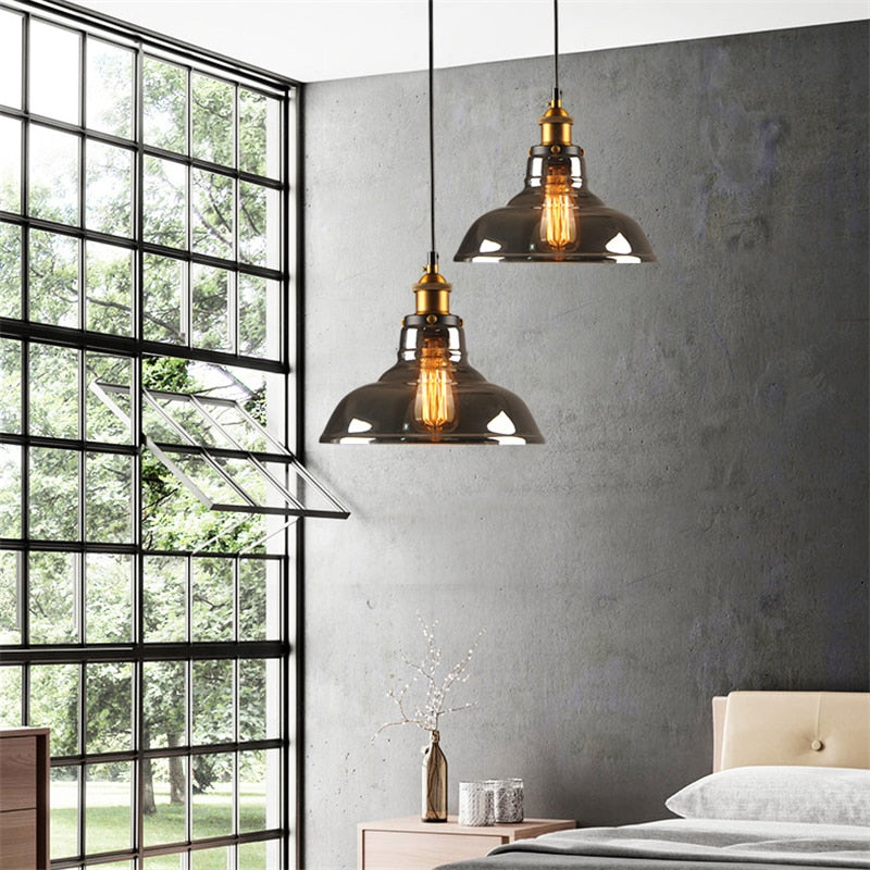 Arisha suspension Industriel en Verre, Clair/Ambre/Gris Fumé