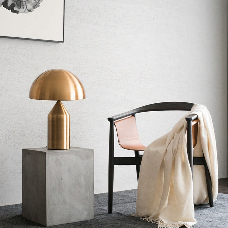 Mira Lampe de Table Champignon Minimaliste, Métal, Noir/Blanc/Or, Chambre