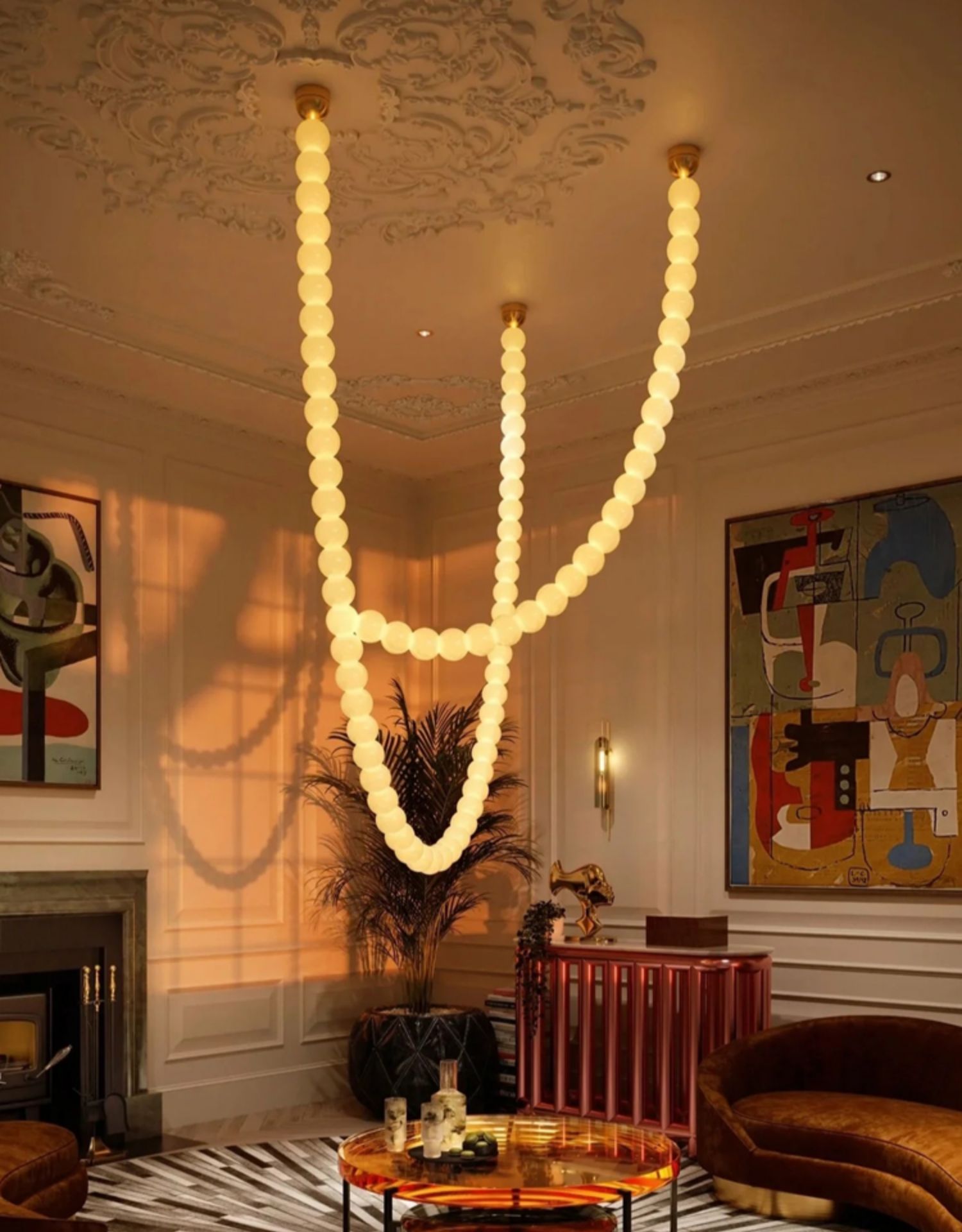 PearlCascade Glass Bead Chandelier - Blowlighting