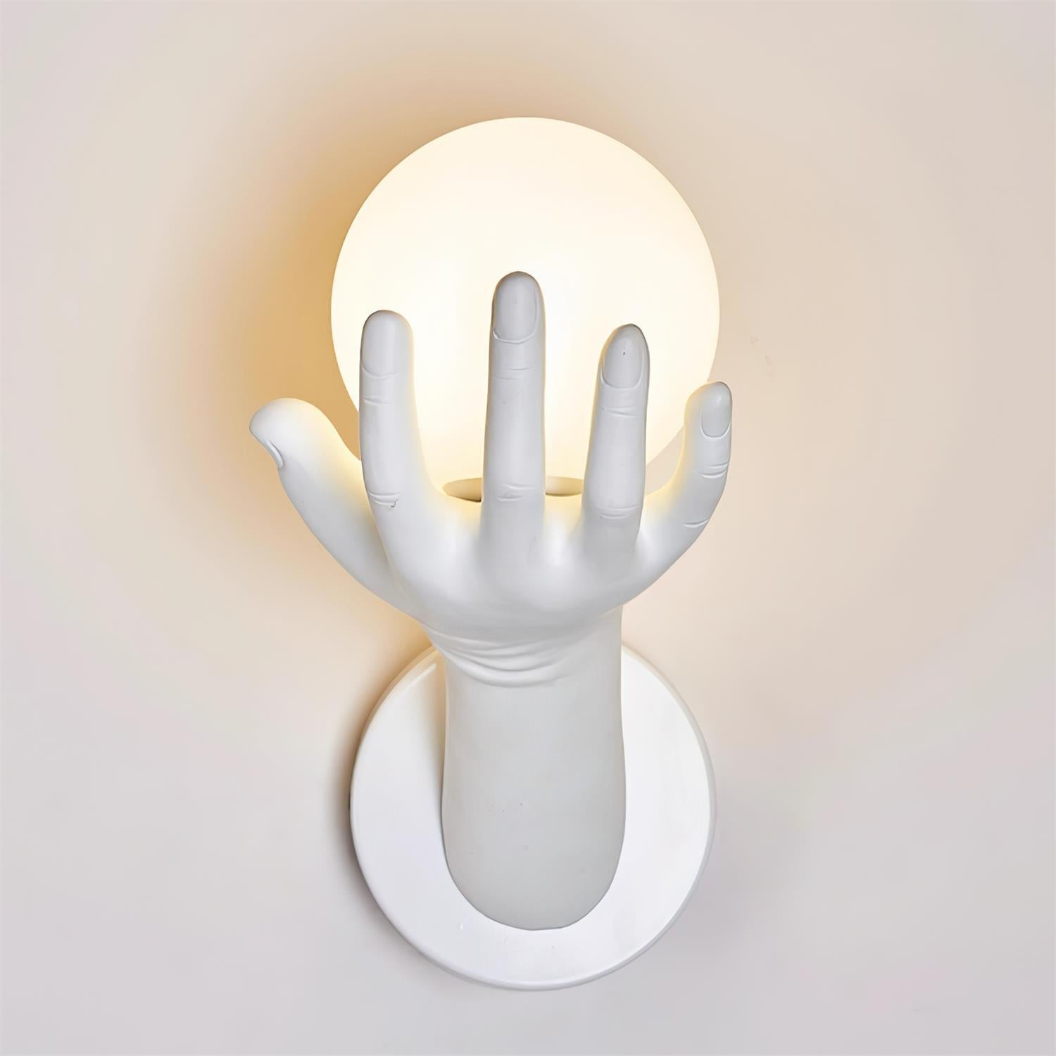 Wall Lamp Polymer Body Hand Shape Globe Shade Wood Grain - Letslighting