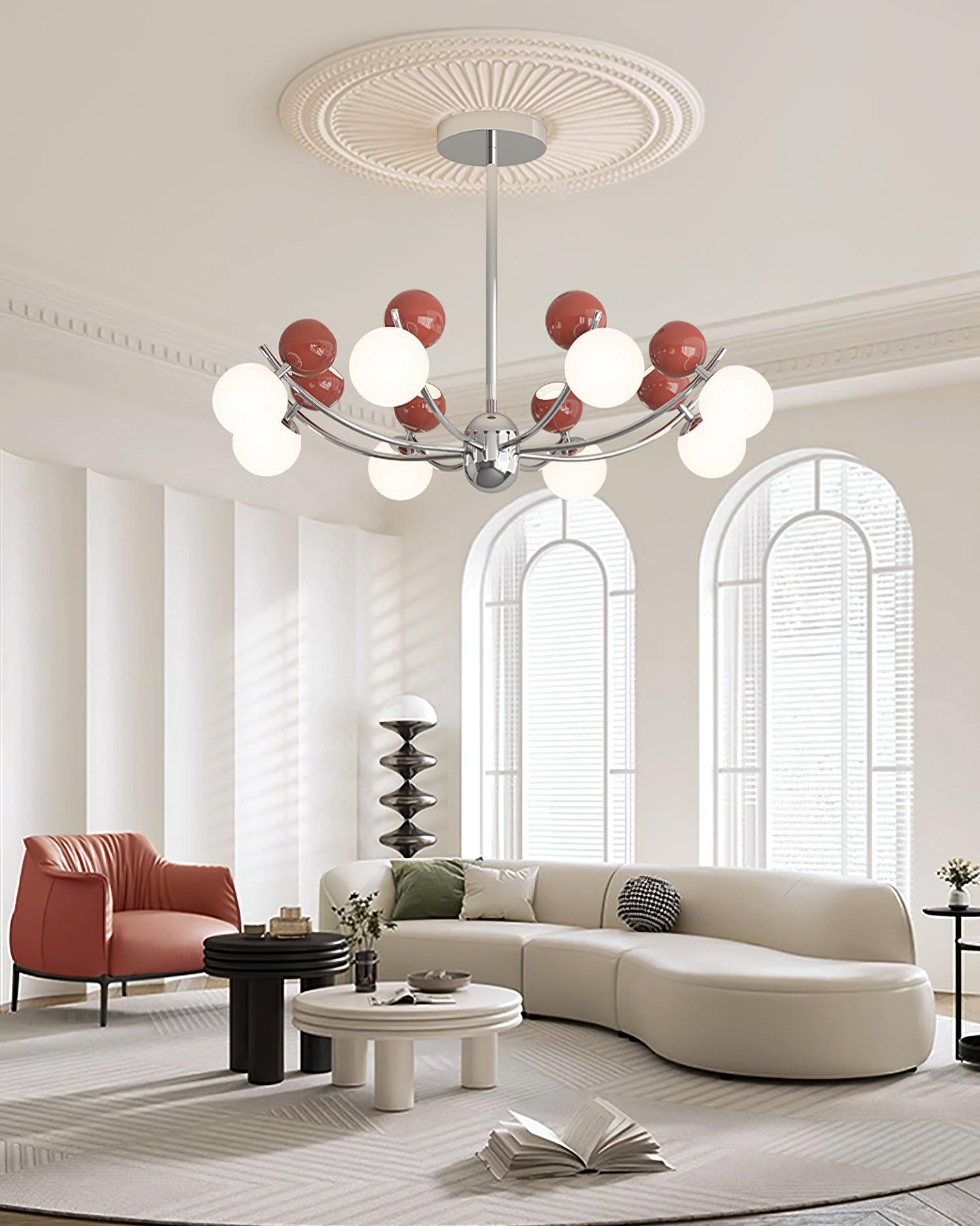 Helio Chandelier Chrome Red Orb Array - Letslighting