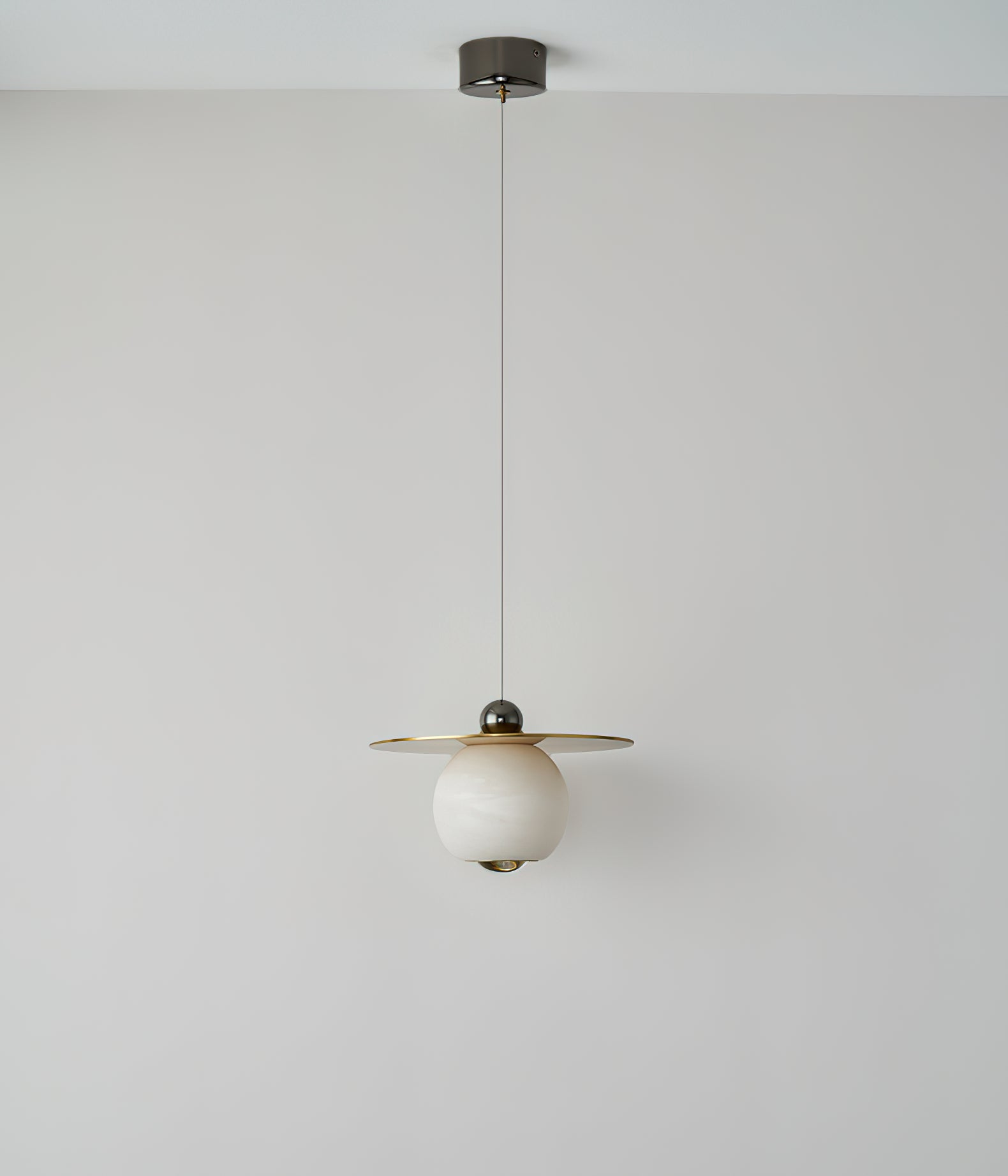 Alvarel Modern Minimalist Cord Brass Alabaster Pendant Light - Lamp Copper