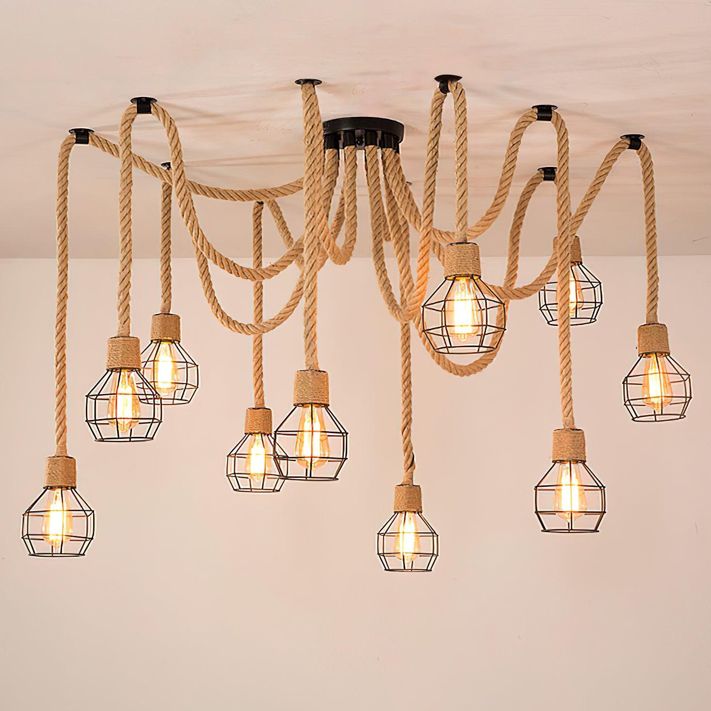 Hemp Rope Scattered Flower Chandelier - Blowlighting
