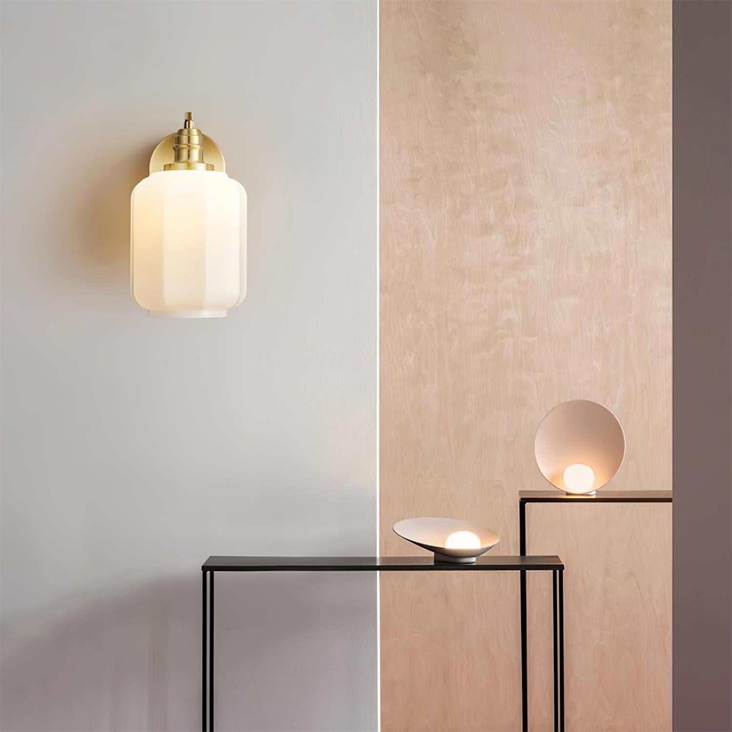 Henry Wall Lamp Plug In Brass Curved Frosted Glass - Letslighting