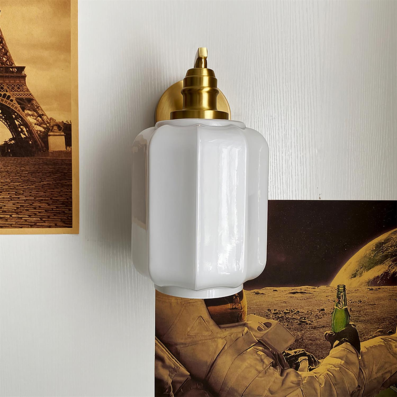 Henry Wall Lamp Plug In Brass Curved Frosted Glass - Letslighting