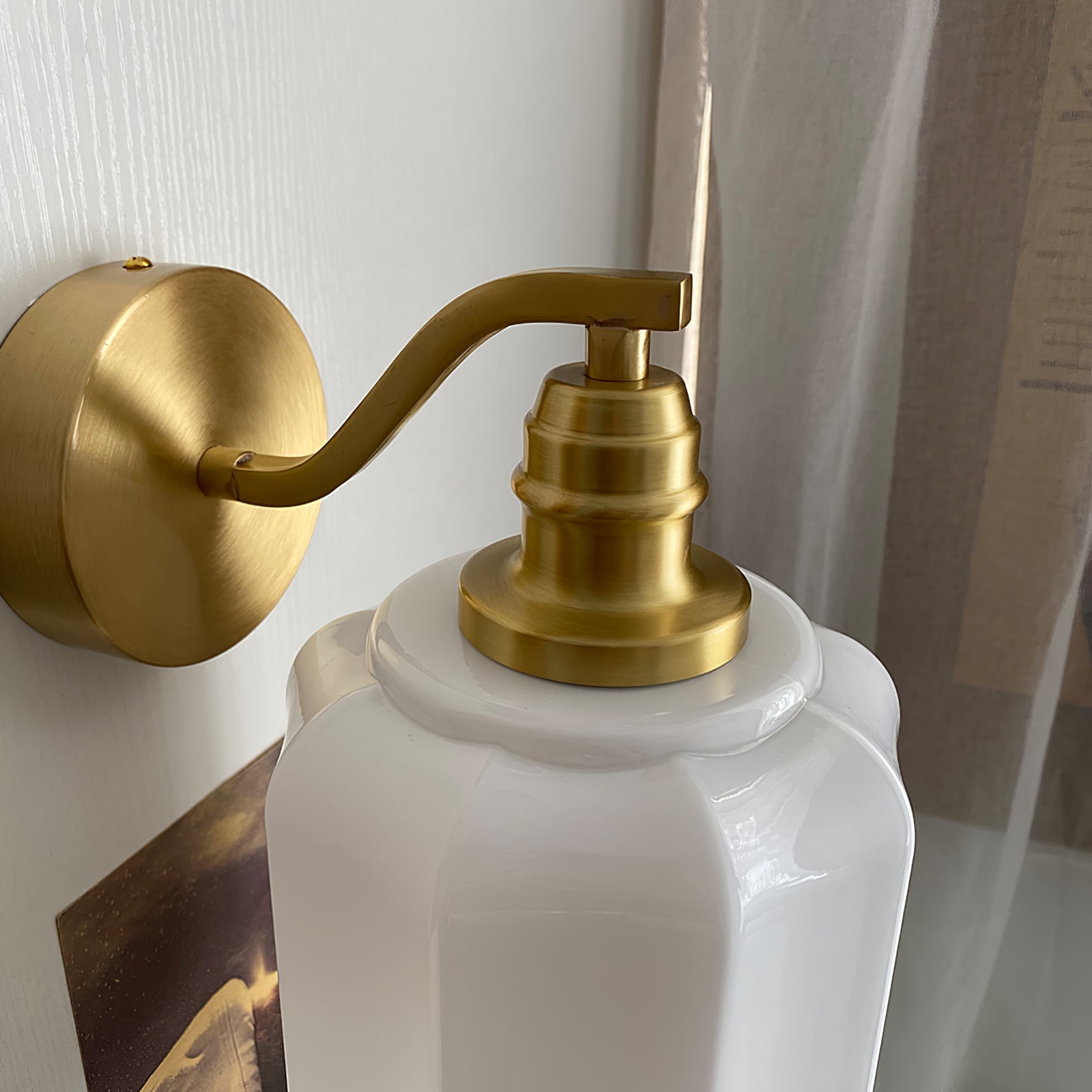 Henry Wall Lamp Plug In Brass Curved Frosted Glass - Letslighting