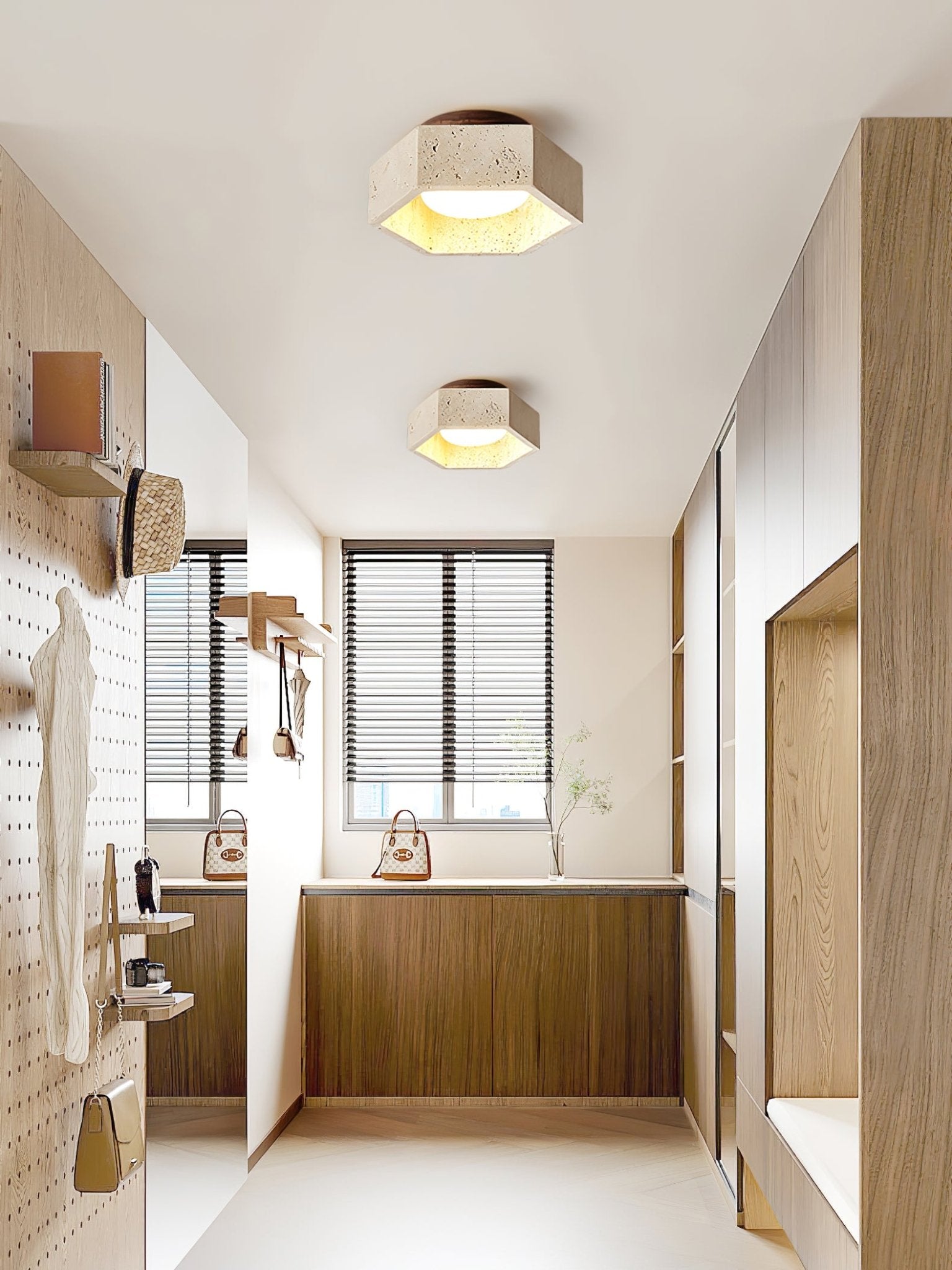 Hexara Travertine Hexagonal Ceiling Light - Letslighting