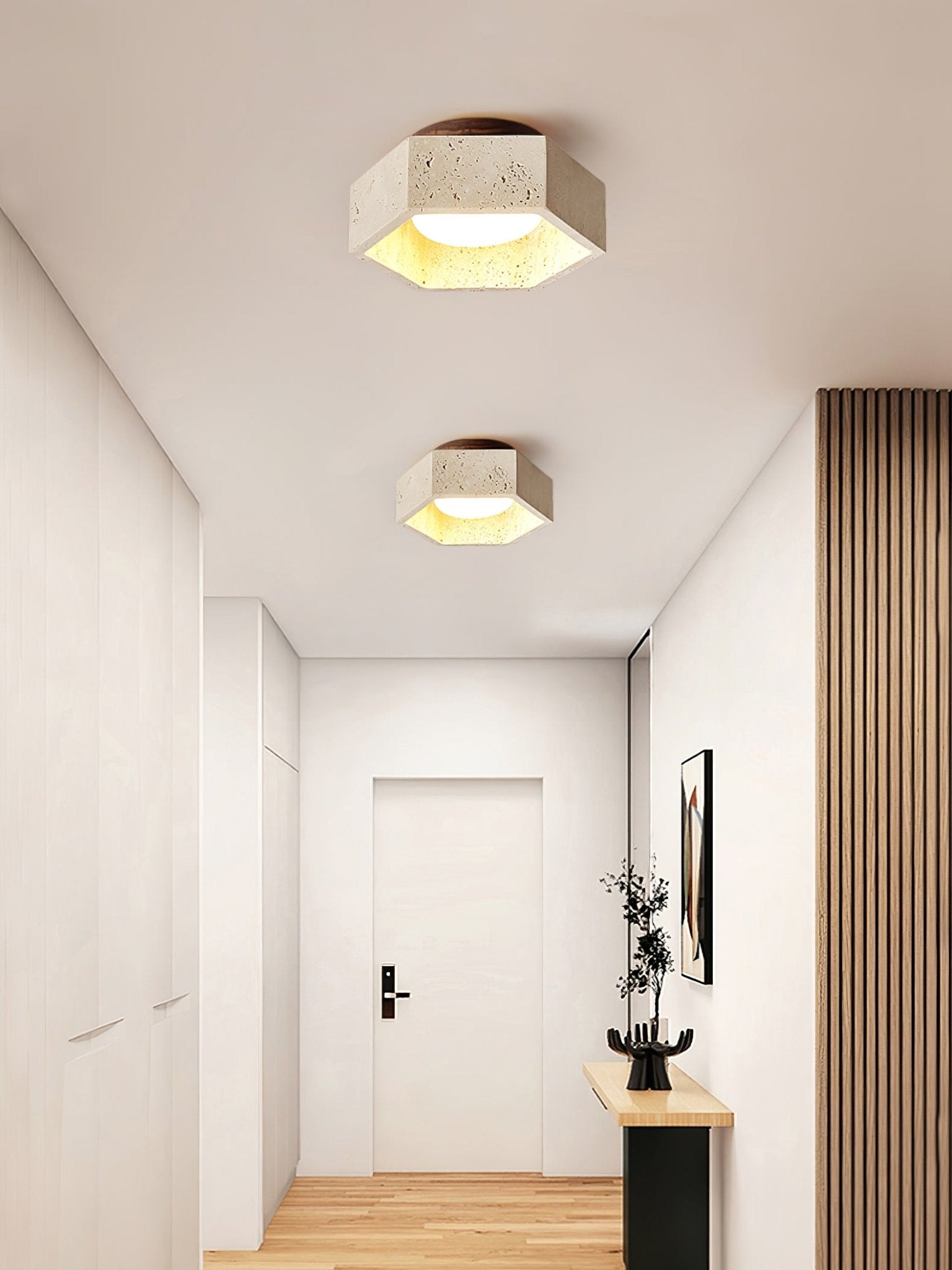 Hexara Travertine Hexagonal Ceiling Light - Letslighting