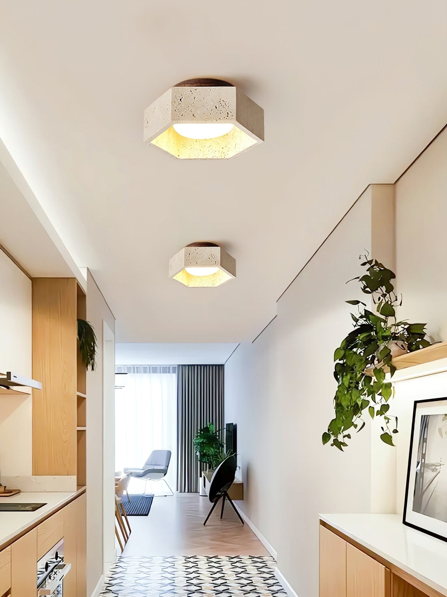 Hexara Travertine Hexagonal Ceiling Light - Letslighting