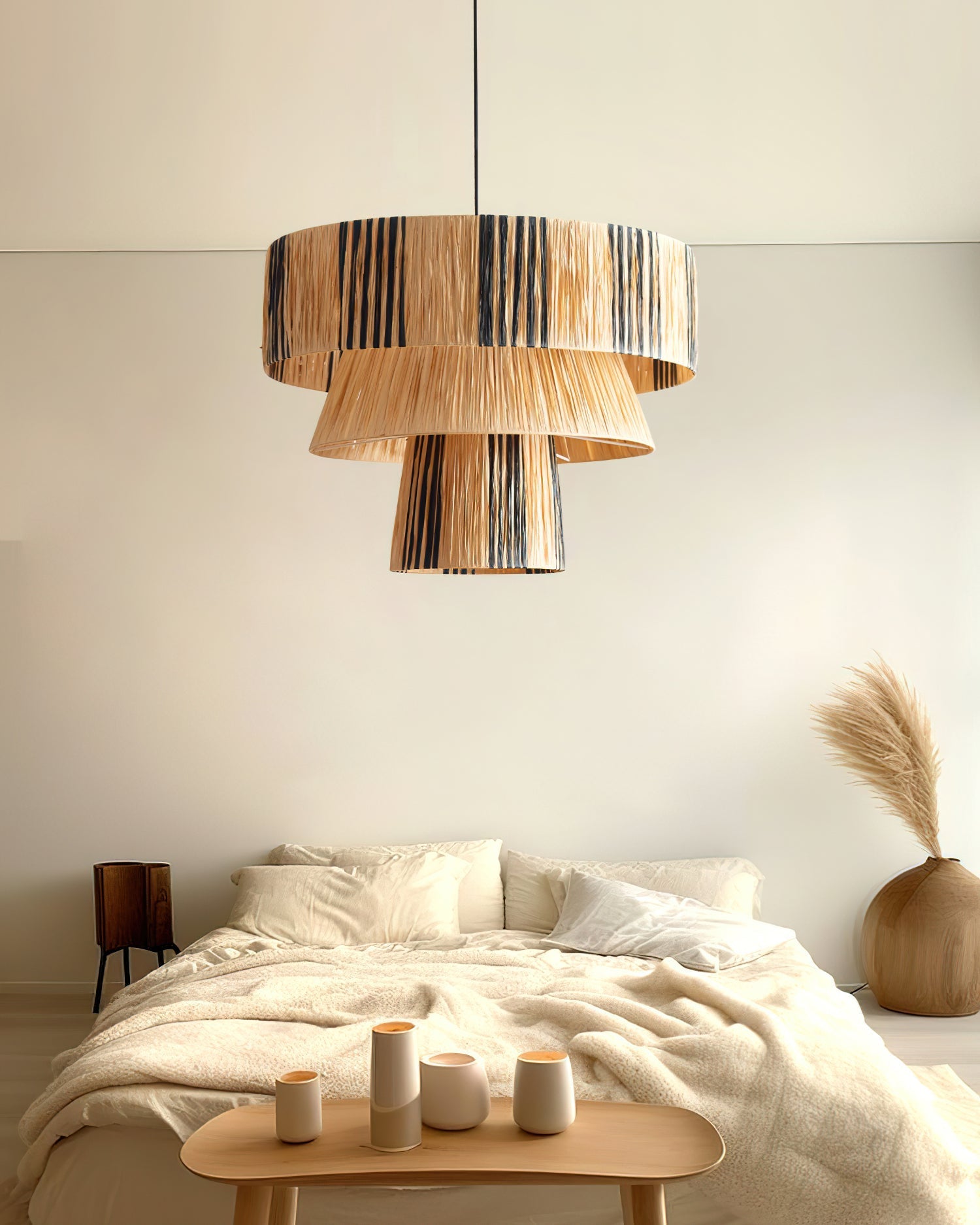 Hiroshi Pendant Lamp Layered Raffia Drum - Letslighting