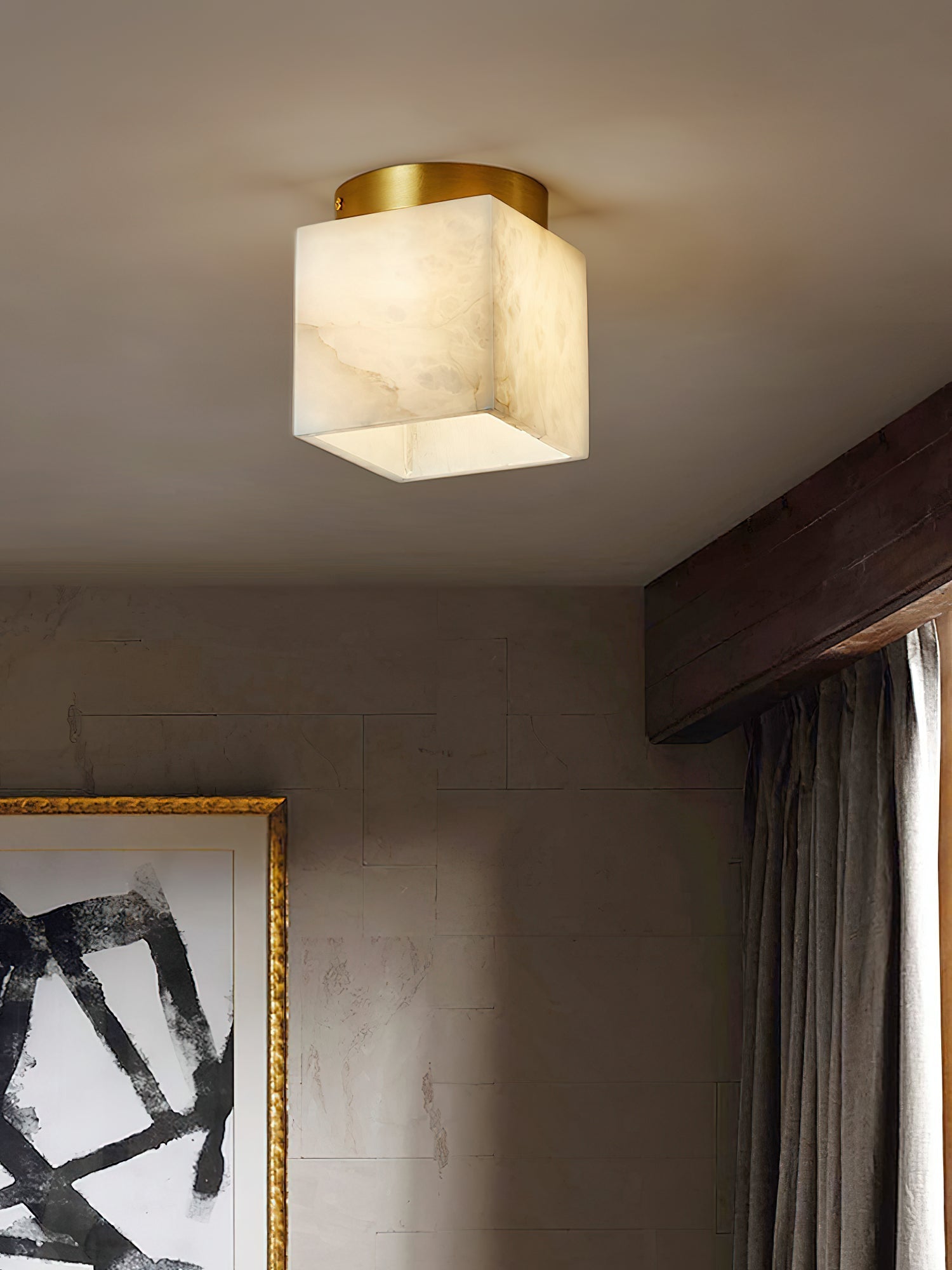 Usilia Modern Minimalist Brass Alabaster Ceiling Light - Lamp Copper