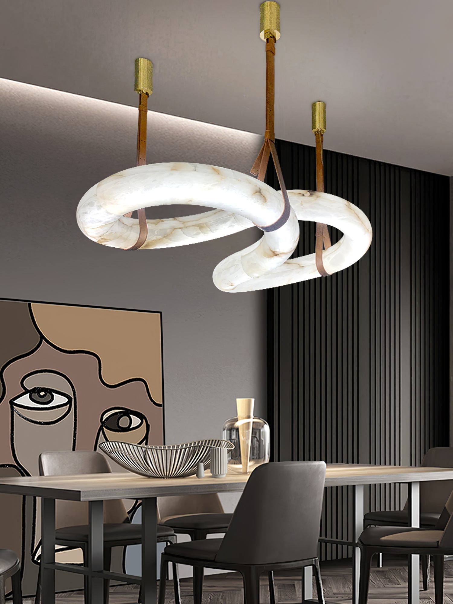 Althaen Postmodern Luxury Brown Alabaster Chandelier - Lamp Copper