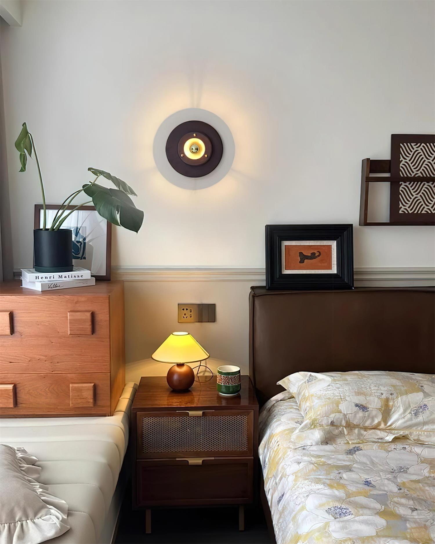 Jaima Wall Lamp Rubber Wood Ring Gold - Letslighting