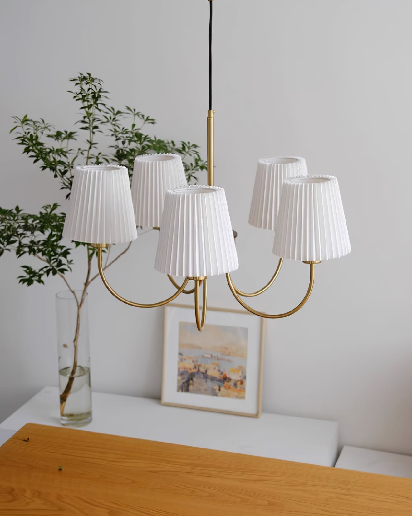 Jeremiah Chandelier Brass White Pleated - Letslighting