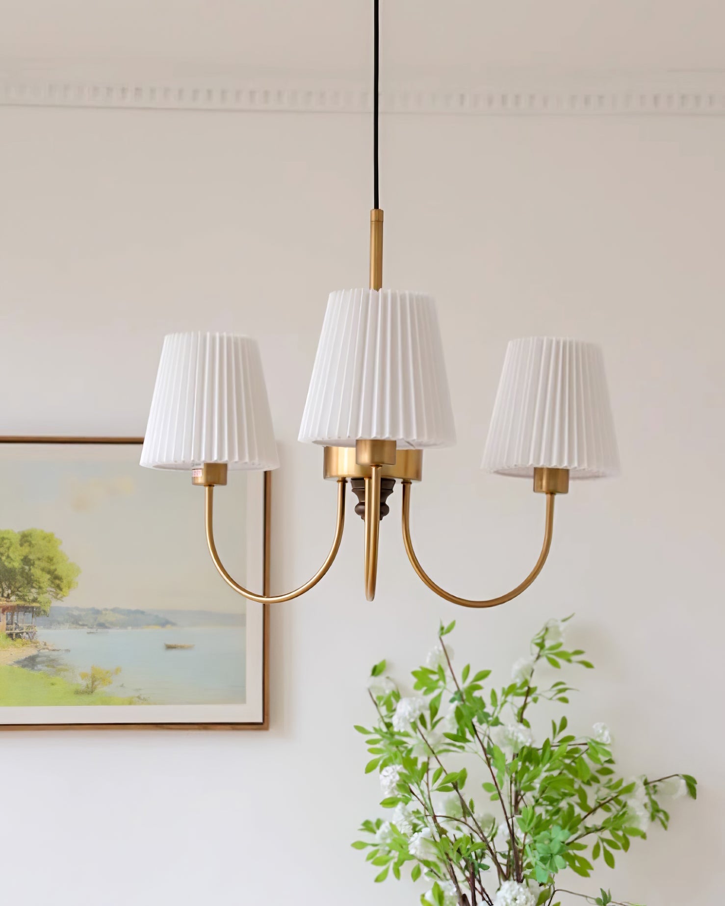 Jeremiah Chandelier Brass White Pleated - Letslighting