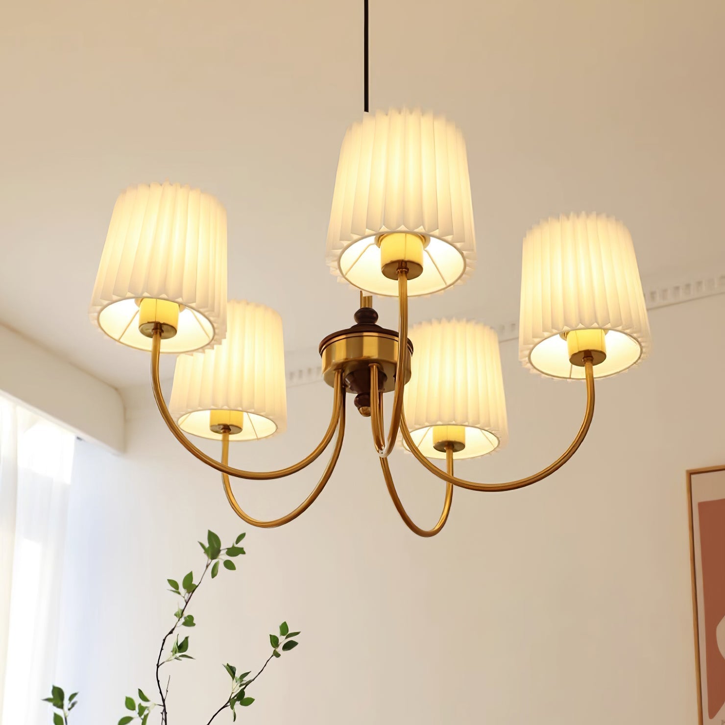 Jeremiah Chandelier Brass White Pleated - Letslighting