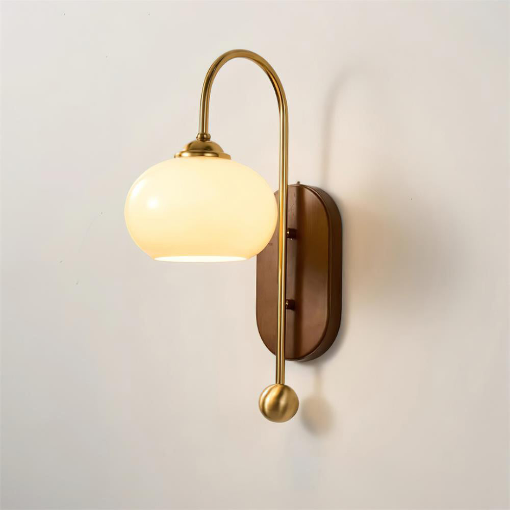 Wall Lamp and Glass Smooth Globe with Wooden Backplate - Letslighting