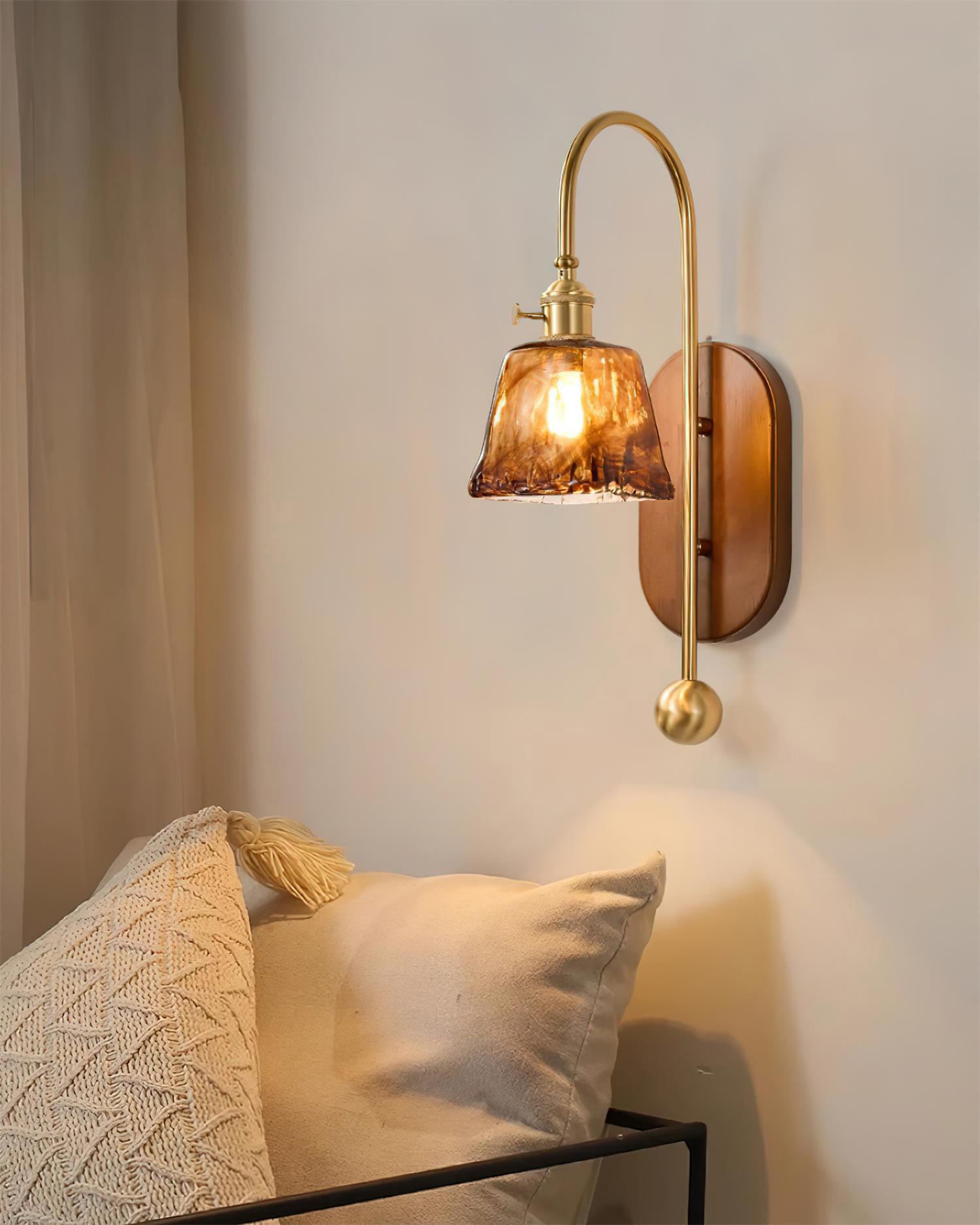 Wall Lamp and Glass Smooth Globe with Wooden Backplate - Letslighting