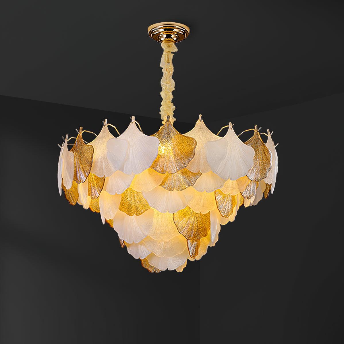 Fionel Amber and White Glass Leaf Chandelier - Letslighting