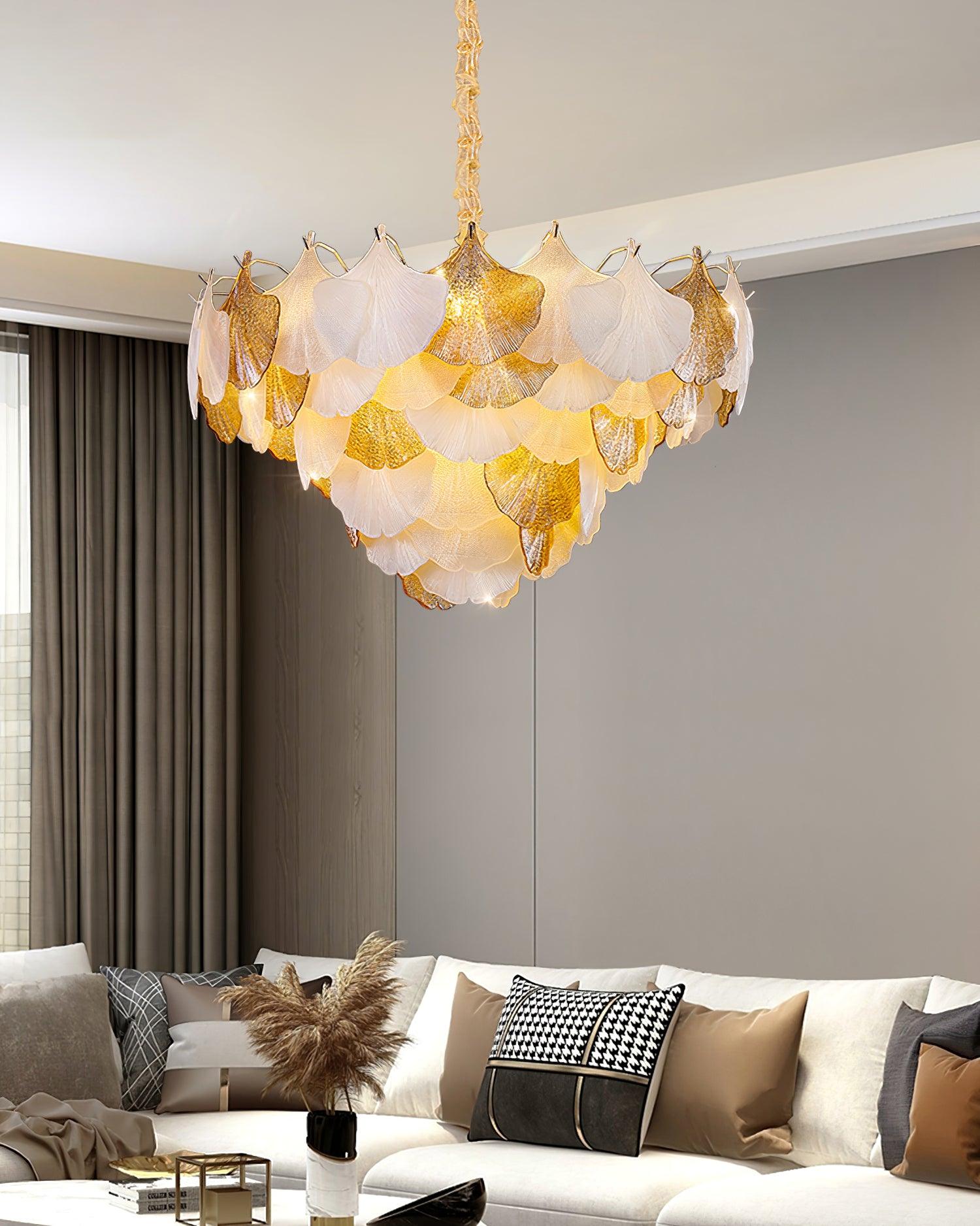 Fionel Amber and White Glass Leaf Chandelier - Letslighting