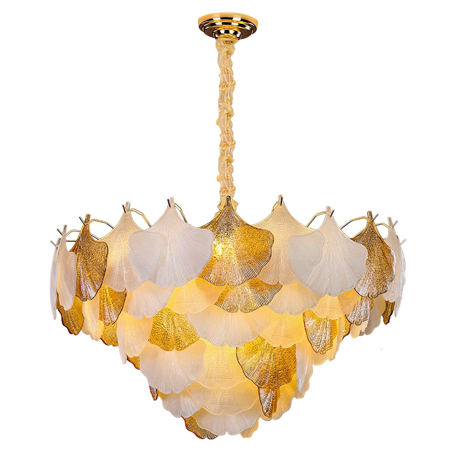 Fionel Amber and White Glass Leaf Chandelier - Letslighting