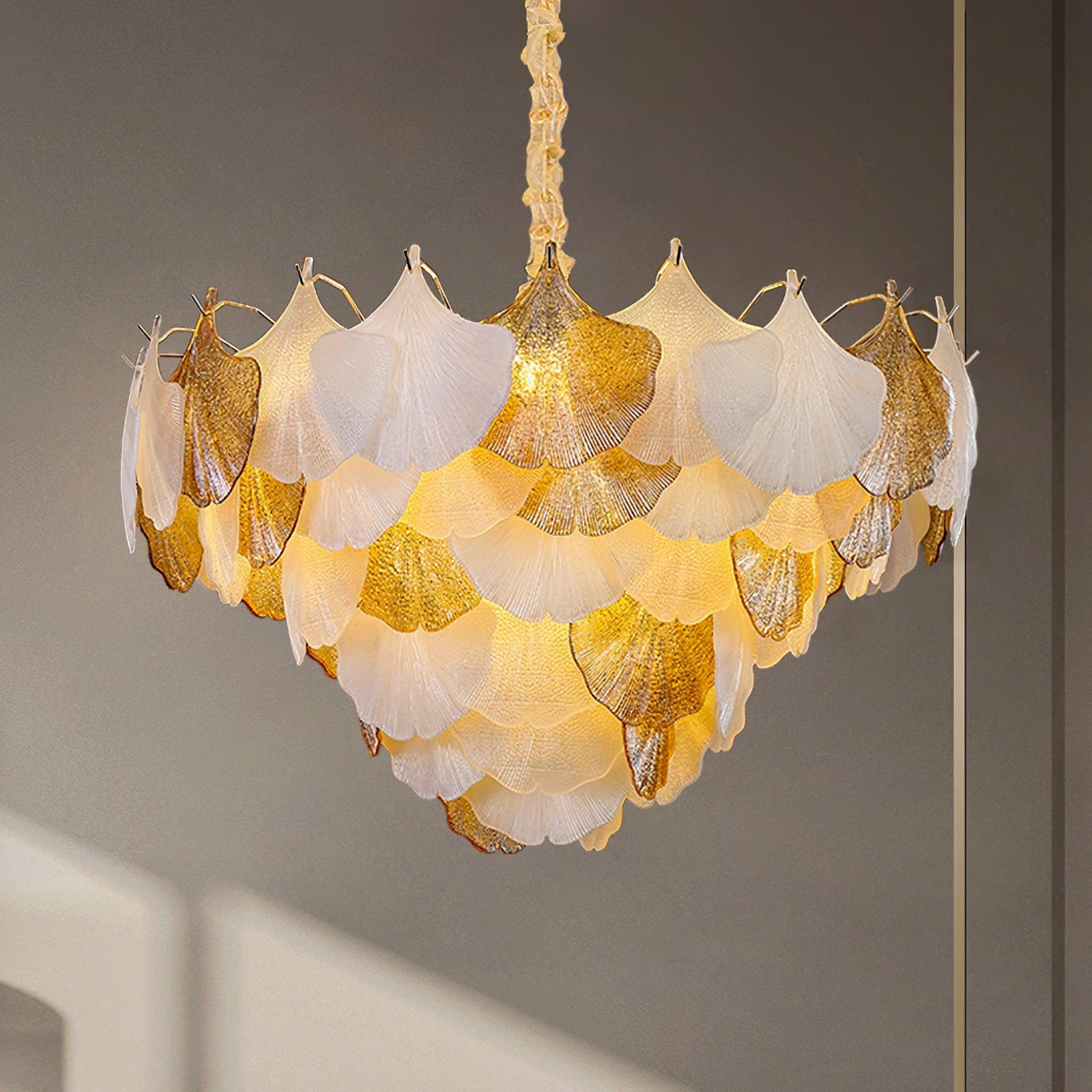 Fionel Amber and White Glass Leaf Chandelier - Letslighting