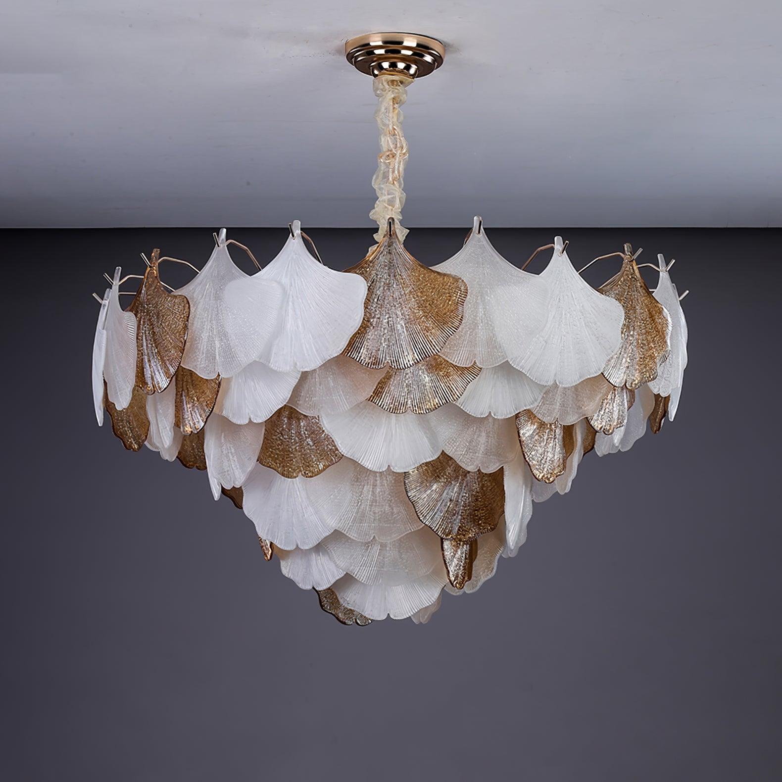 Fionel Amber and White Glass Leaf Chandelier - Letslighting