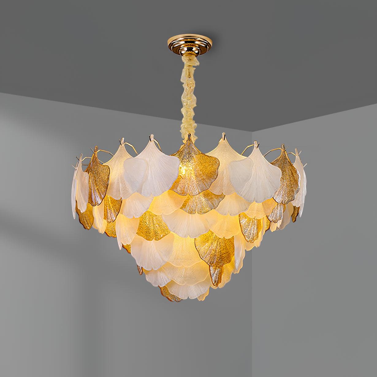 Fionel Amber and White Glass Leaf Chandelier - Letslighting