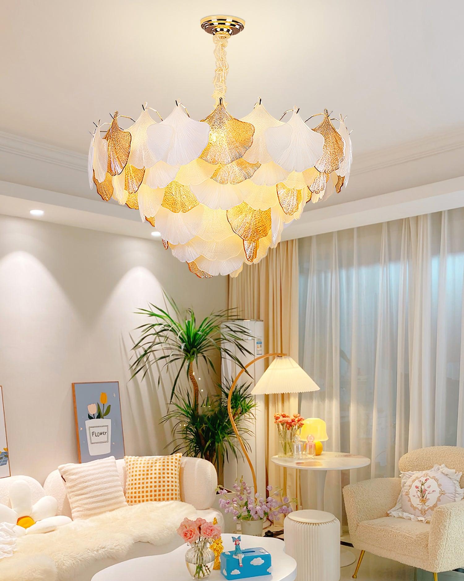 Fionel Amber and White Glass Leaf Chandelier - Letslighting