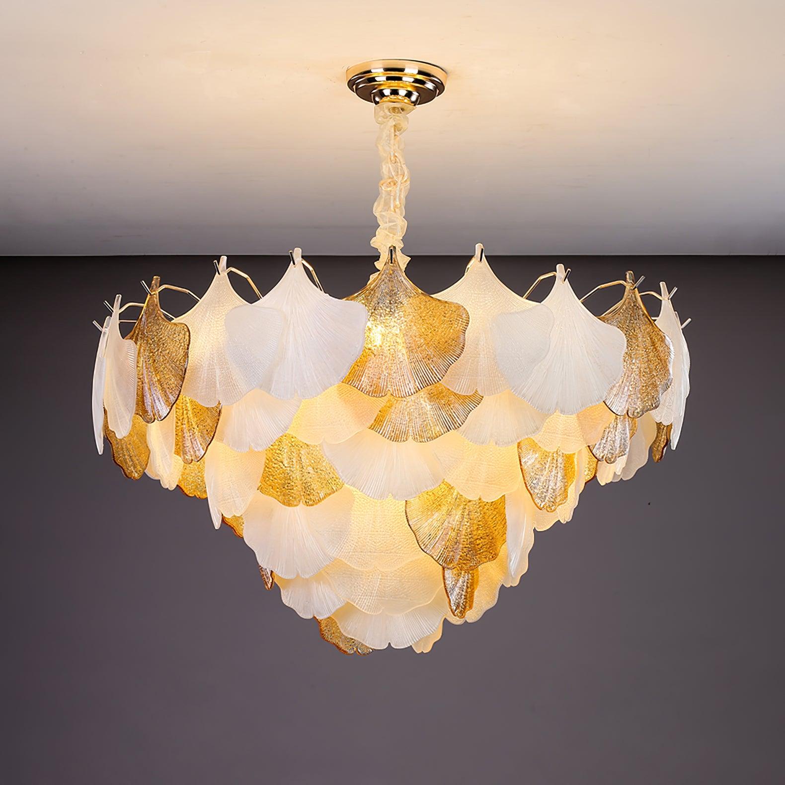 Fionel Amber and White Glass Leaf Chandelier - Letslighting