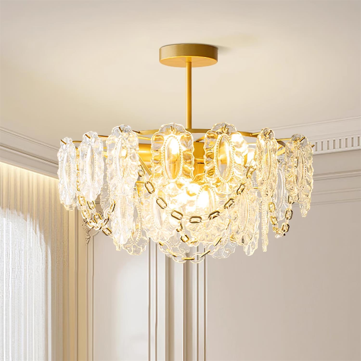 Katia Chandelier Crystal Glass Cascades Gold - Letslighting
