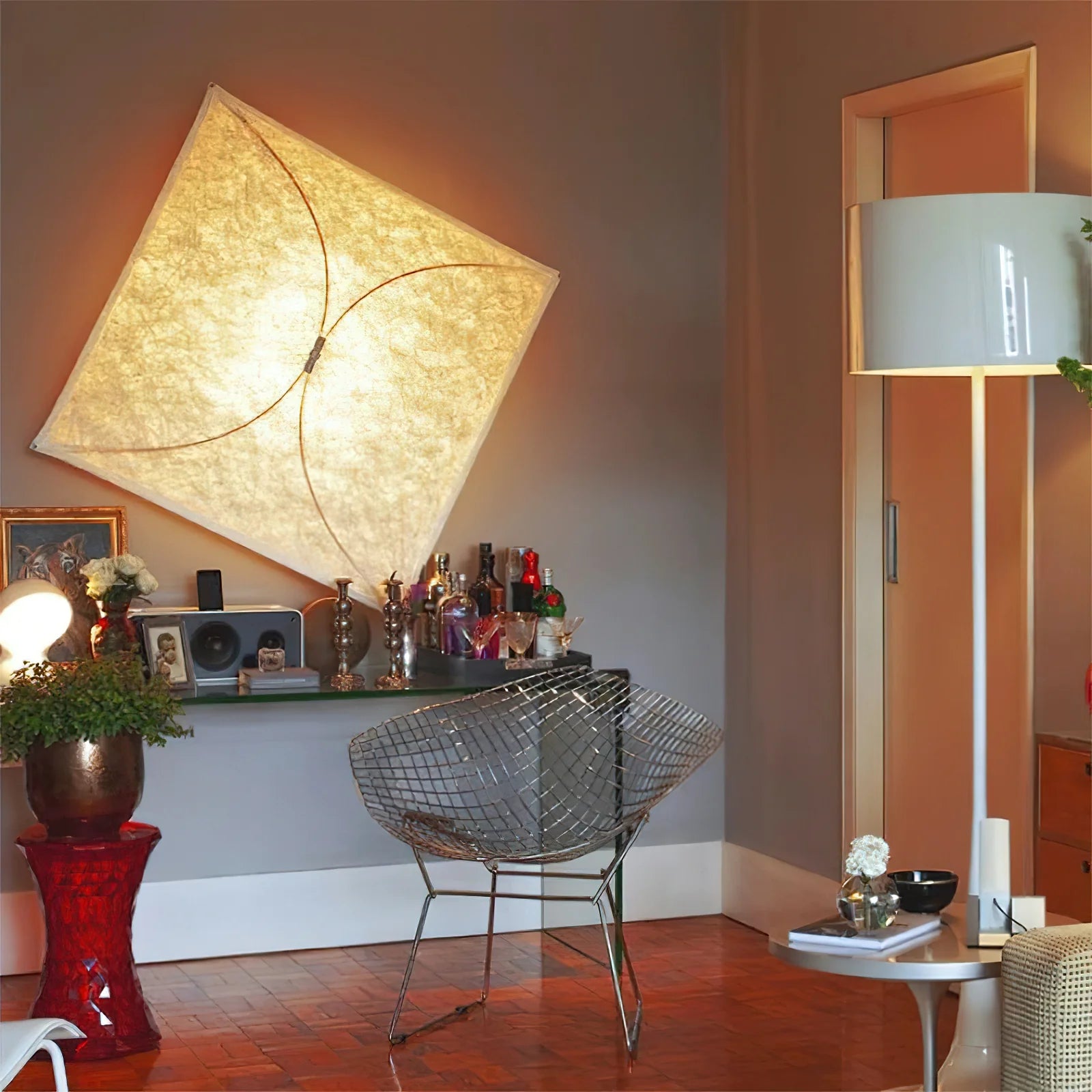 Muto Natural Paper Metal White Wall Lamp Dining Room Bedroom