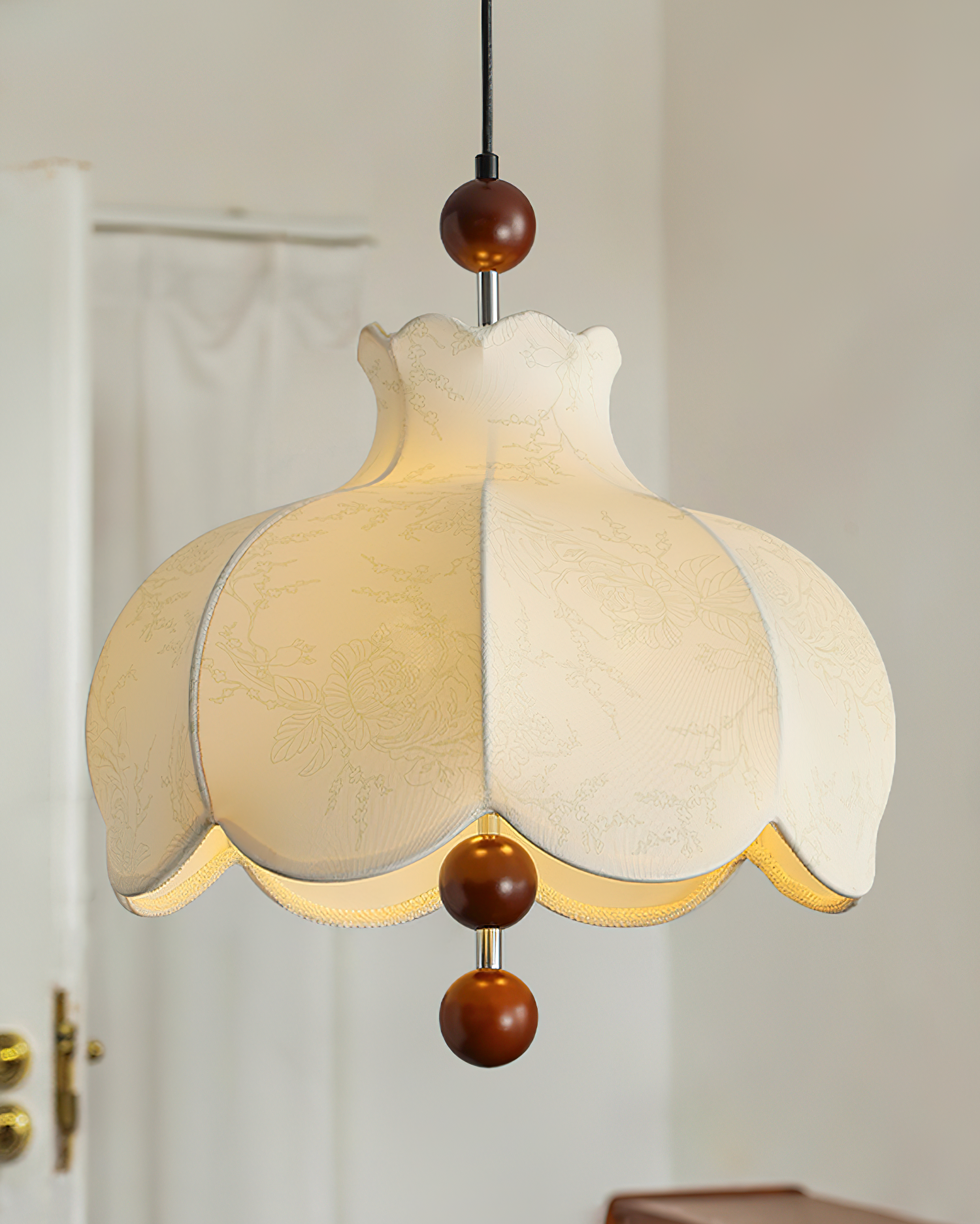 Pendant Lamp Fabric Shade Wood Accents Vintage for Living Room - Letslighting