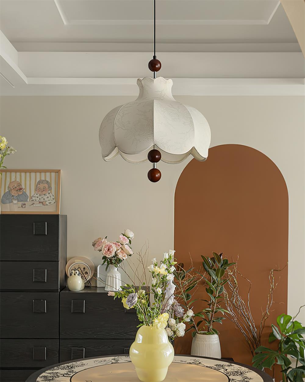 Pendant Lamp Fabric Shade Wood Accents Vintage for Living Room - Letslighting