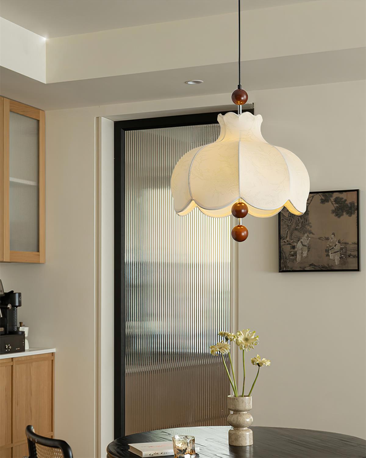 Pendant Lamp Fabric Shade Wood Accents Vintage for Living Room - Letslighting