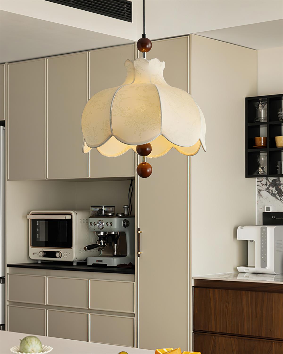 Pendant Lamp Fabric Shade Wood Accents Vintage for Living Room - Letslighting