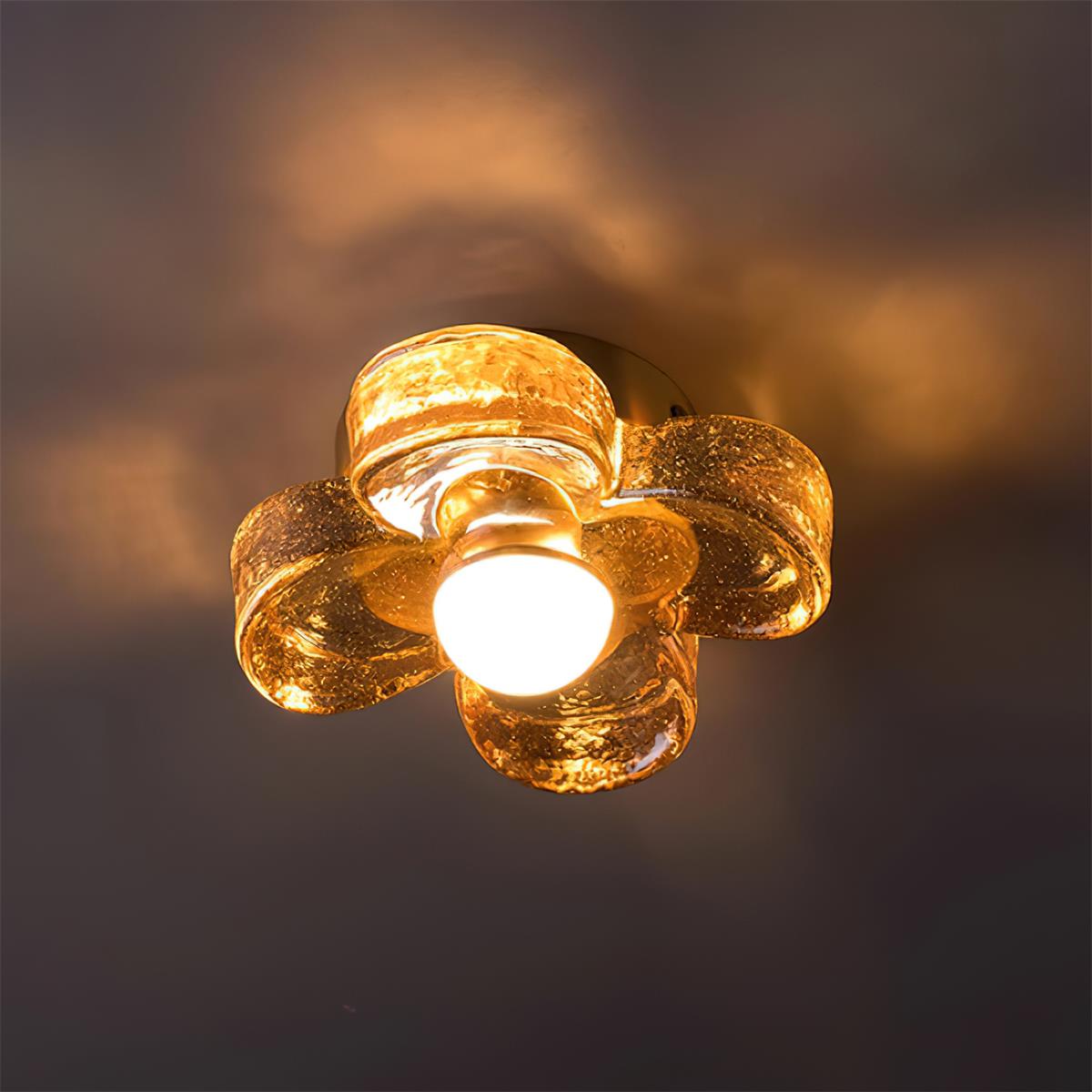 Ceiling Lamp with Amber Glass Clover Petals and Brass Scandi - Letslighting