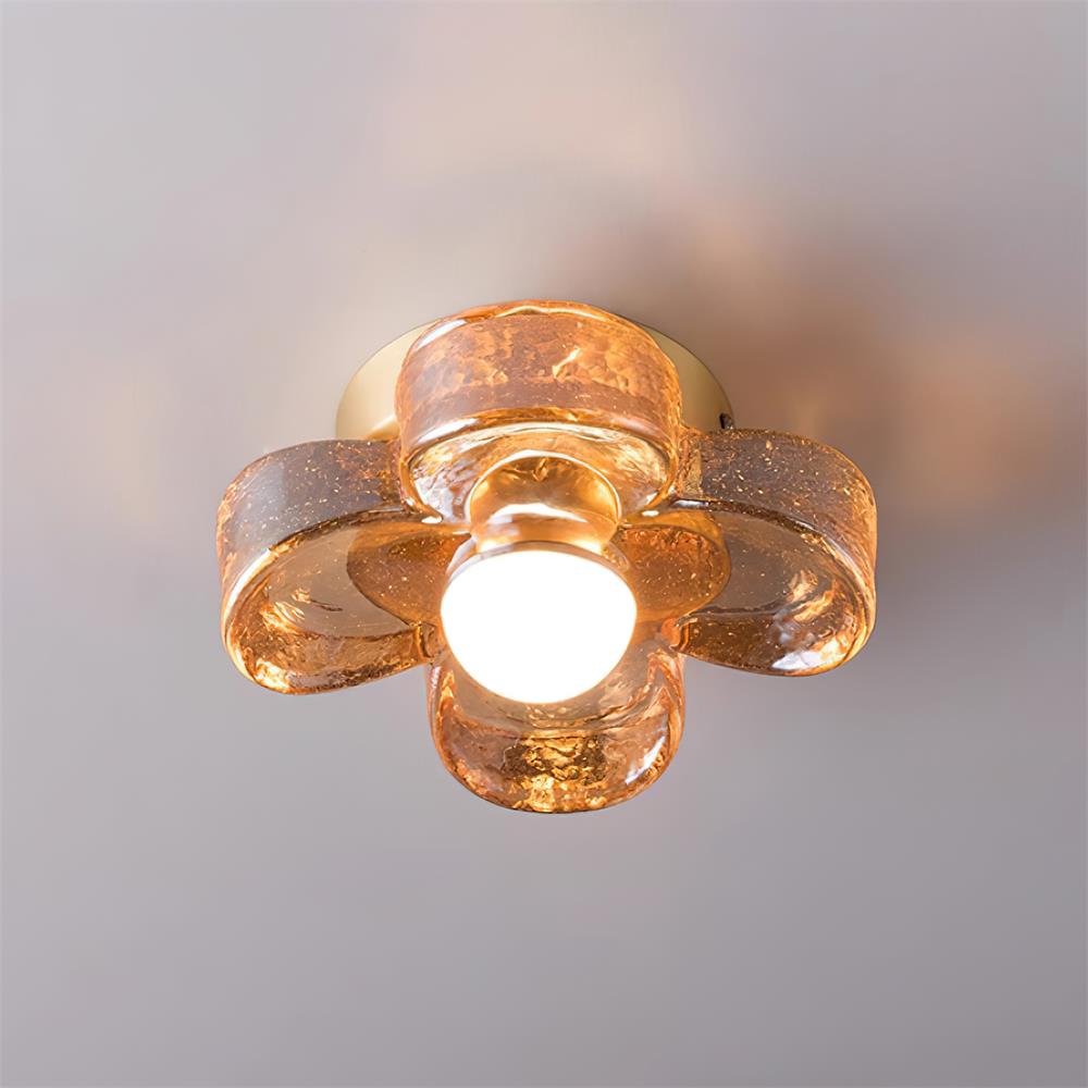 Ceiling Lamp with Amber Glass Clover Petals and Brass Scandi - Letslighting