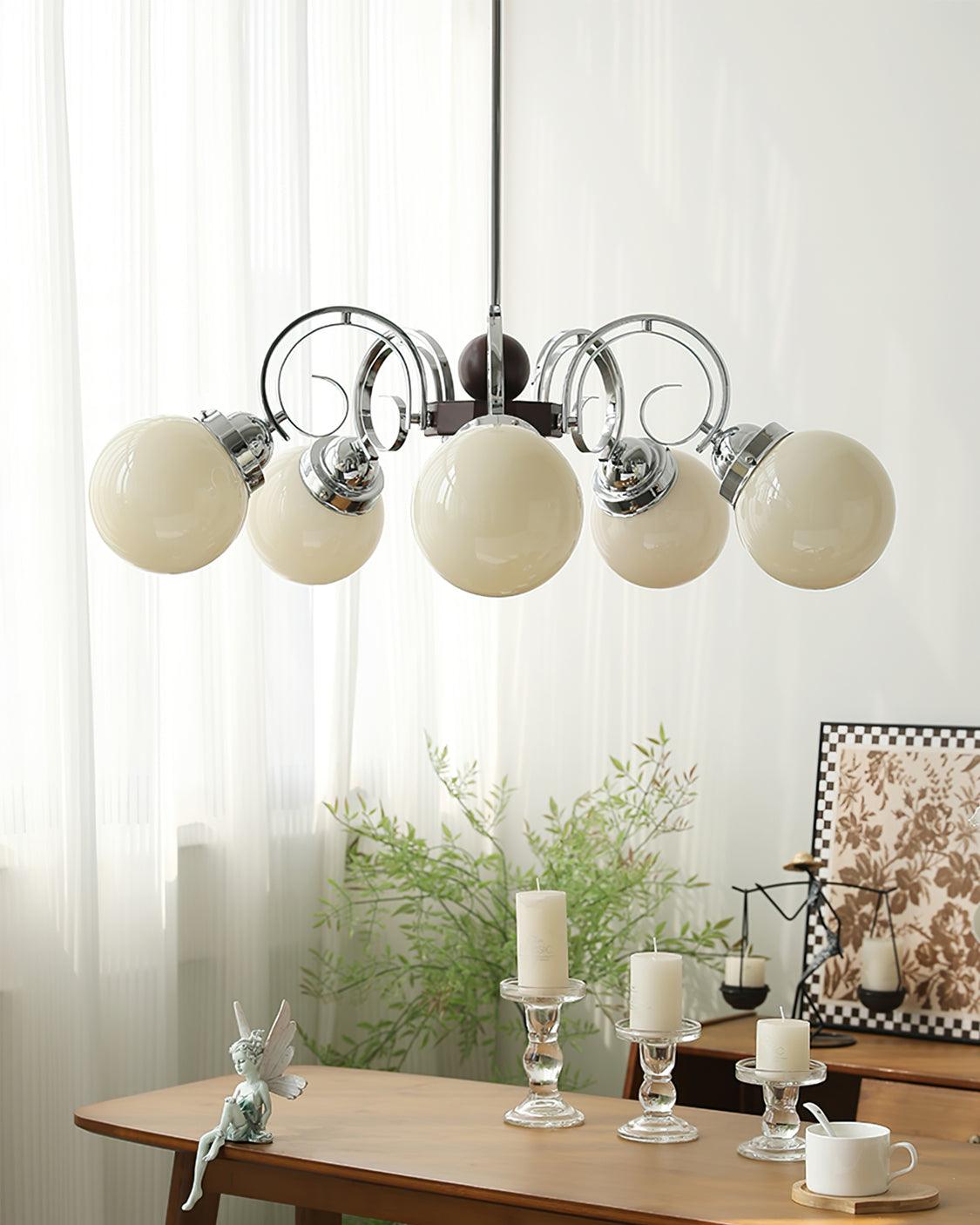 Kotter Chandelier Cream Satin Nickel Modern - Letslighting