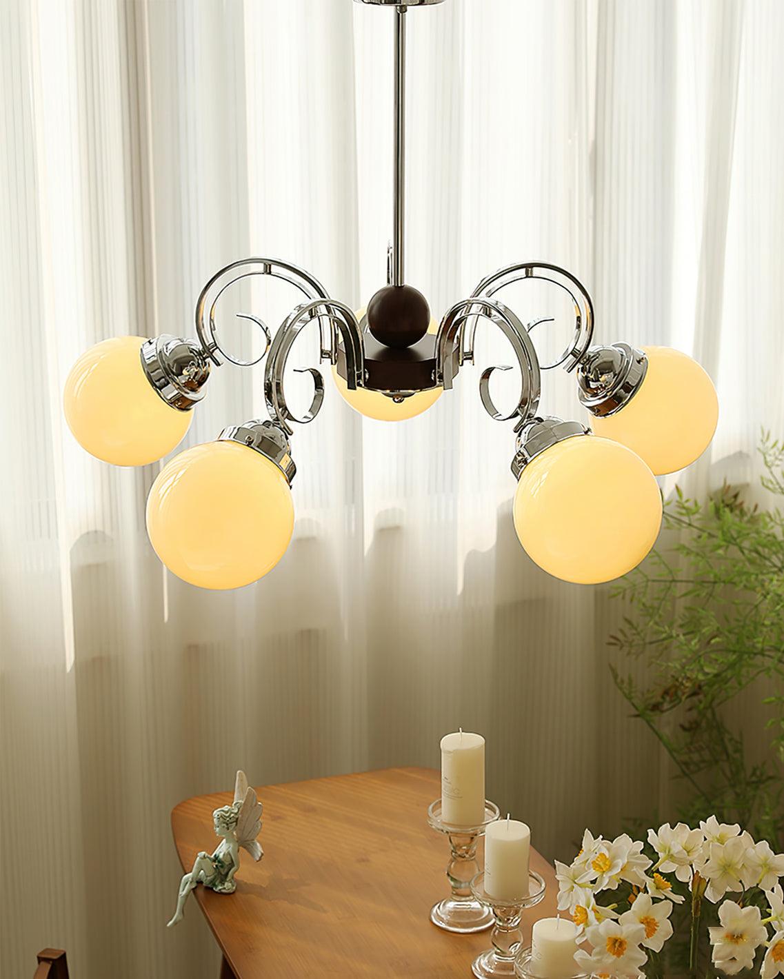 Kotter Cream Chandelier Satin Nickel Curved Arms Sculptural - Letslighting